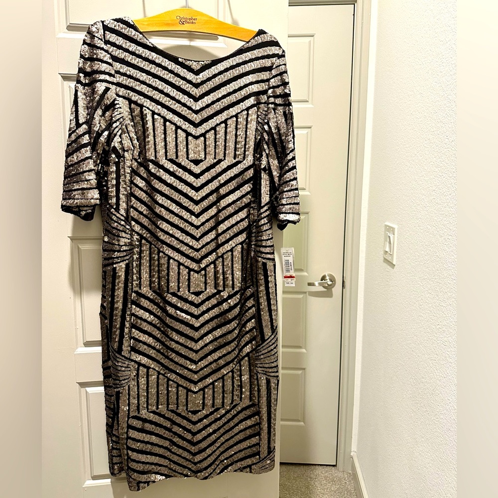 NWT Black & Gold Full Sequined Dress. Party Dress